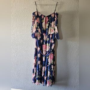 Premier Navy Maxi Dress with Pink Floral Print Size 16